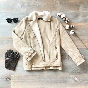 Suede with shearling lining moto jacket